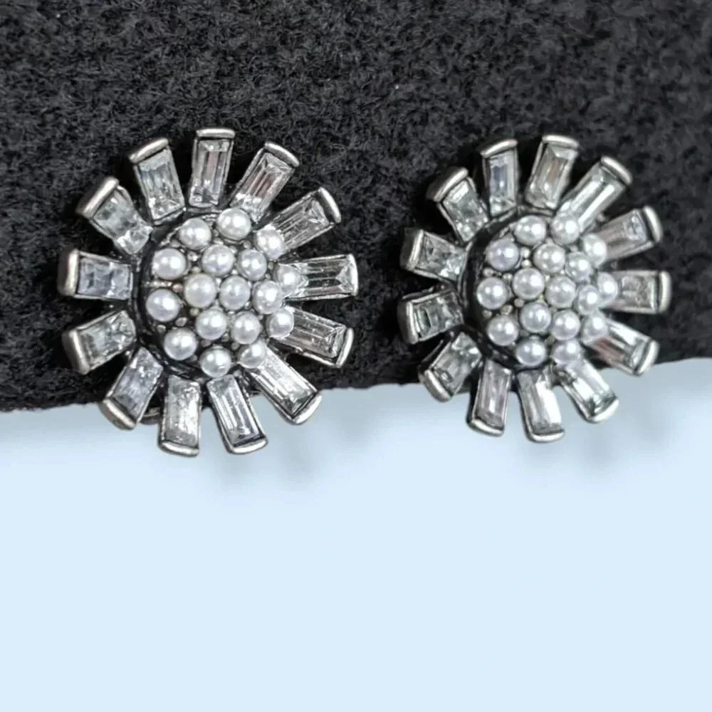 Vintage Pearl & Cut Glass Floral Earrings